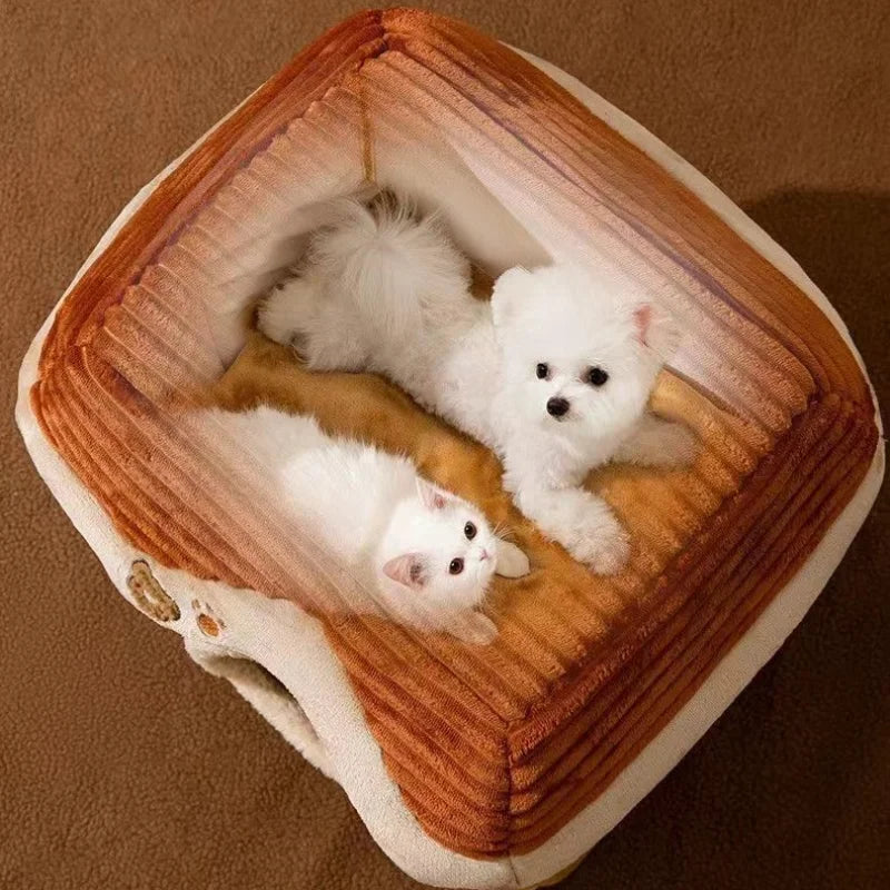 Foldable Soft Pet House And Bed Detachable Cave-Style Nest Brown-4