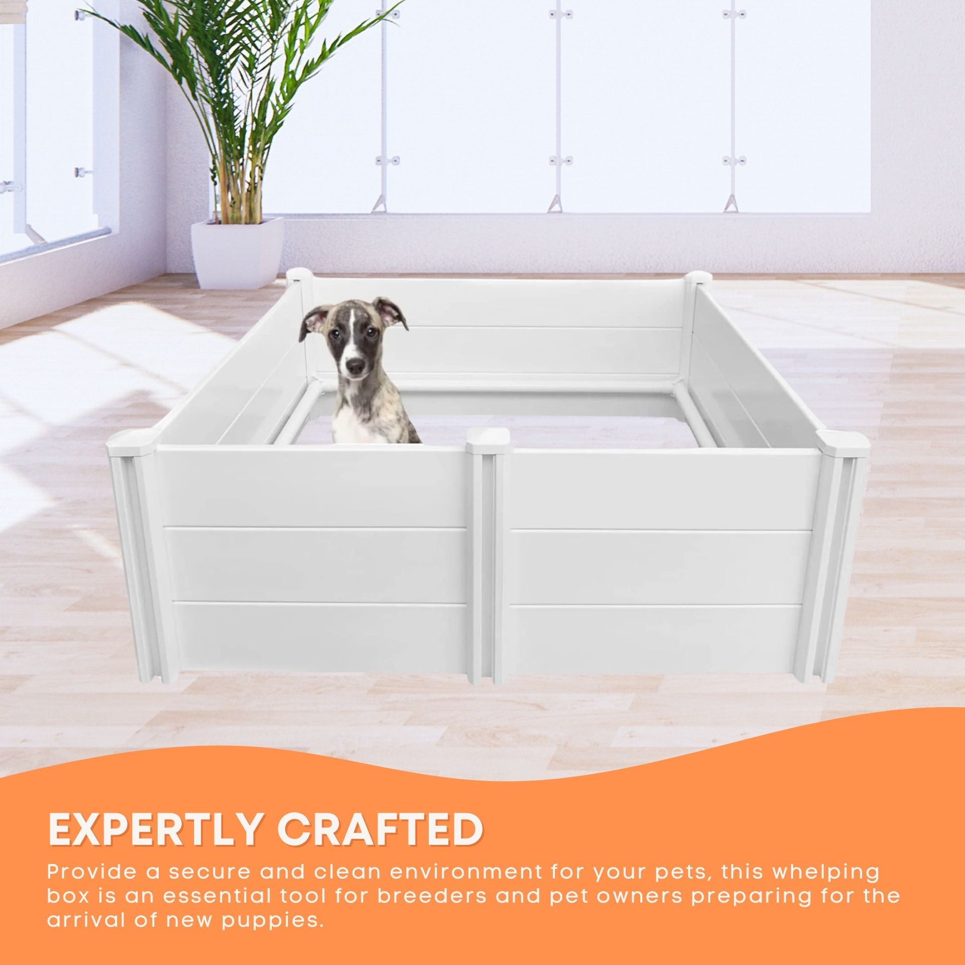 Dog Whelping Box 1.15m x 1.15m x 0.48m - Puppy Birthing PVC Pen