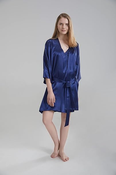 Silk Robe - Navy Blue, One Size - Luxurious Lightweight Satin Gown, Soft & Breathable Loungewear - Premium Comfort & Timeless Elegance with Every Wear