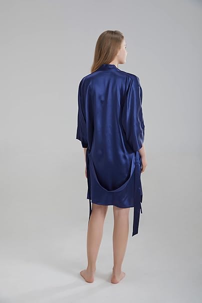 Silk Robe - Navy Blue, One Size - Luxurious Lightweight Satin Gown, Soft & Breathable Loungewear - Premium Comfort & Timeless Elegance with Every Wear