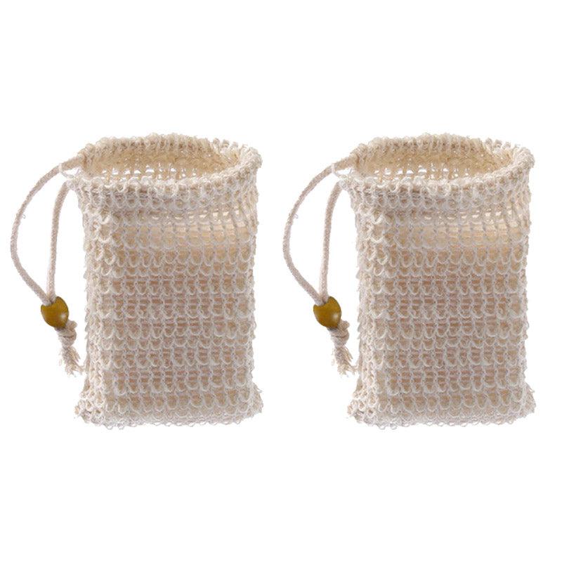Flax Soap Saver Bag with Foaming Mesh and Drawstring for Exfoliating - 4PCS
