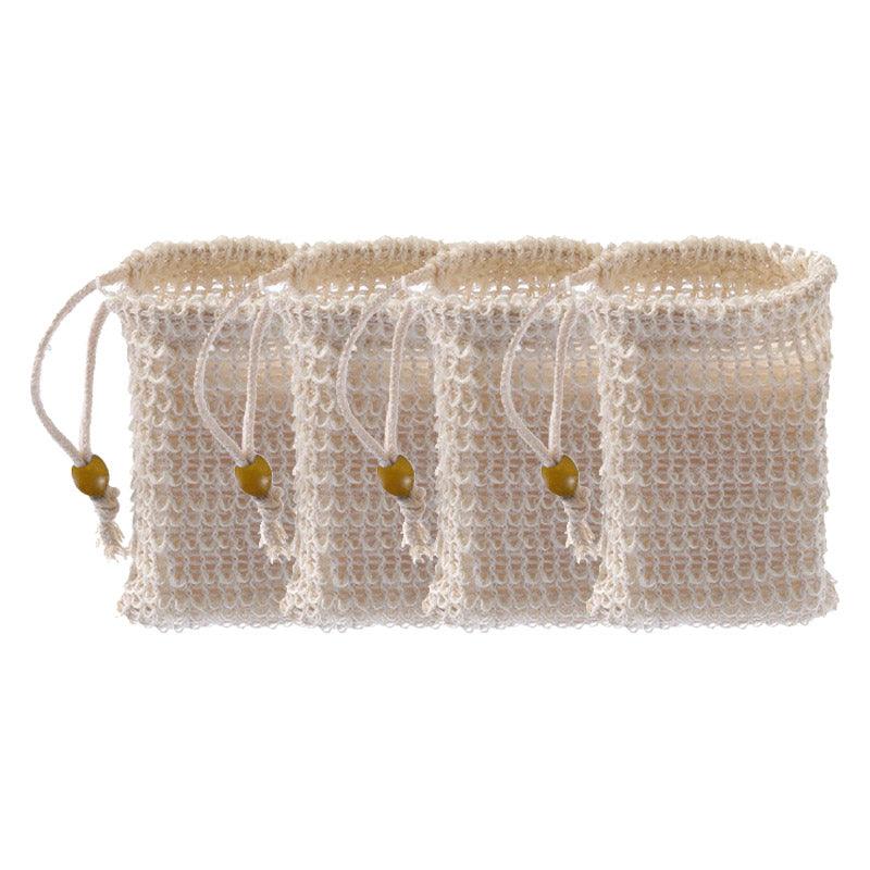 Flax Soap Saver Bag with Foaming Mesh and Drawstring for Exfoliating - 4PCS