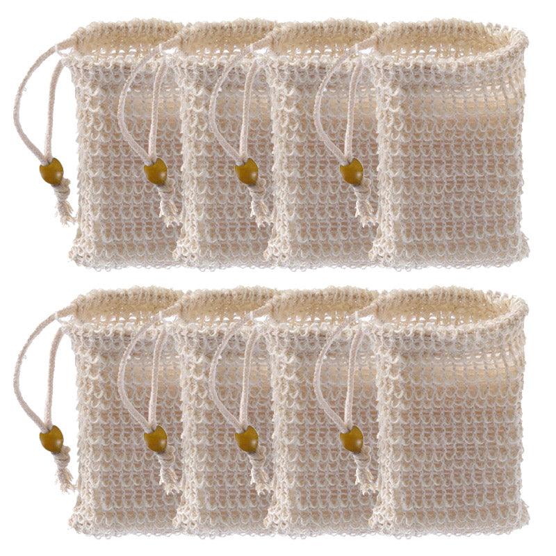 Flax Soap Saver Bag with Foaming Mesh and Drawstring for Exfoliating - 4PCS