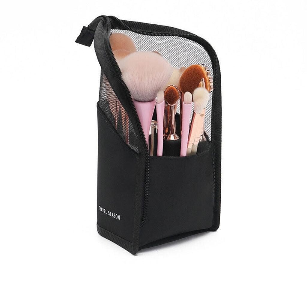 Stand Cosmetic Bag Travel Zipper Makeup Brush Holder Organizer Pouch Case Cover - Black