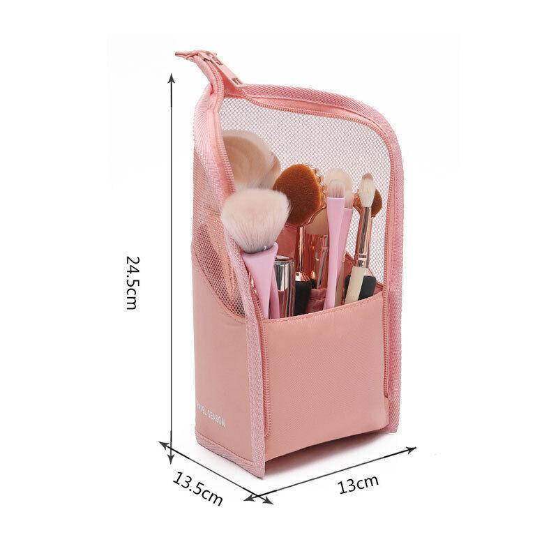Stand Cosmetic Bag Travel Zipper Makeup Brush Holder Organizer Pouch Case Cover - Pink