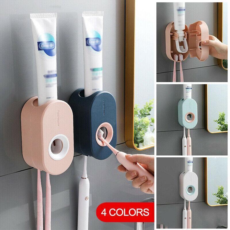 Automatic Toothpaste Dispenser Bathroom Wall-Mounted Rack Toothbrush Holder - Dark Blue