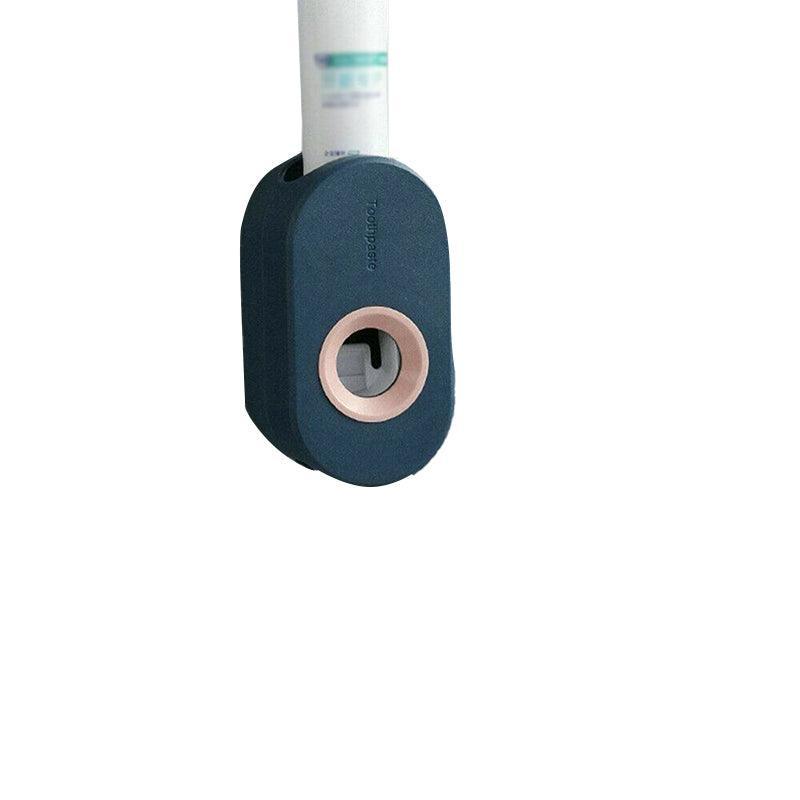 Automatic Toothpaste Dispenser Bathroom Wall-Mounted Rack Toothbrush Holder - Dark Blue