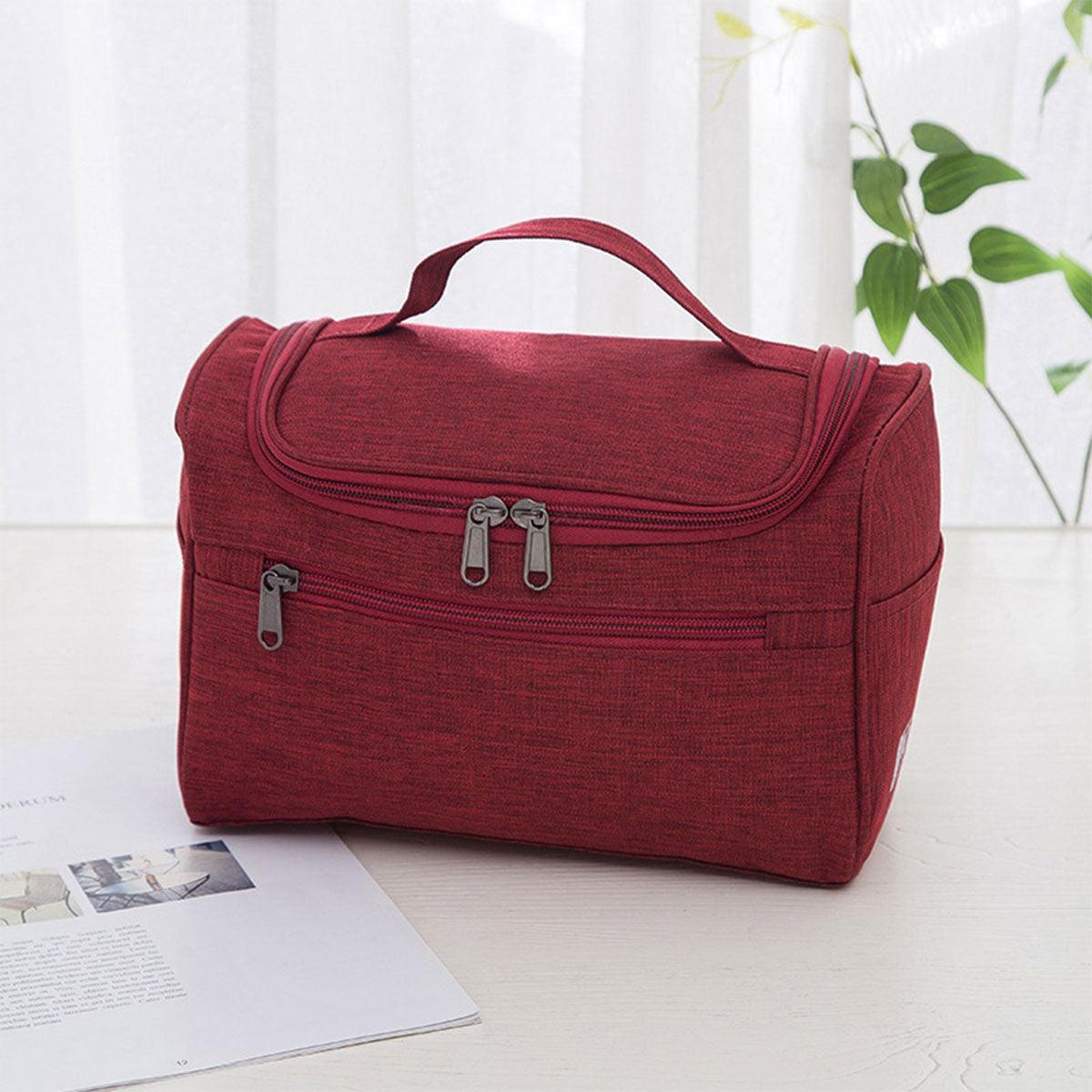 Womens Cosmetic Bag Make Up Case Travel Toiletry Wash Organiser Vanity Nail Box - Rose Red