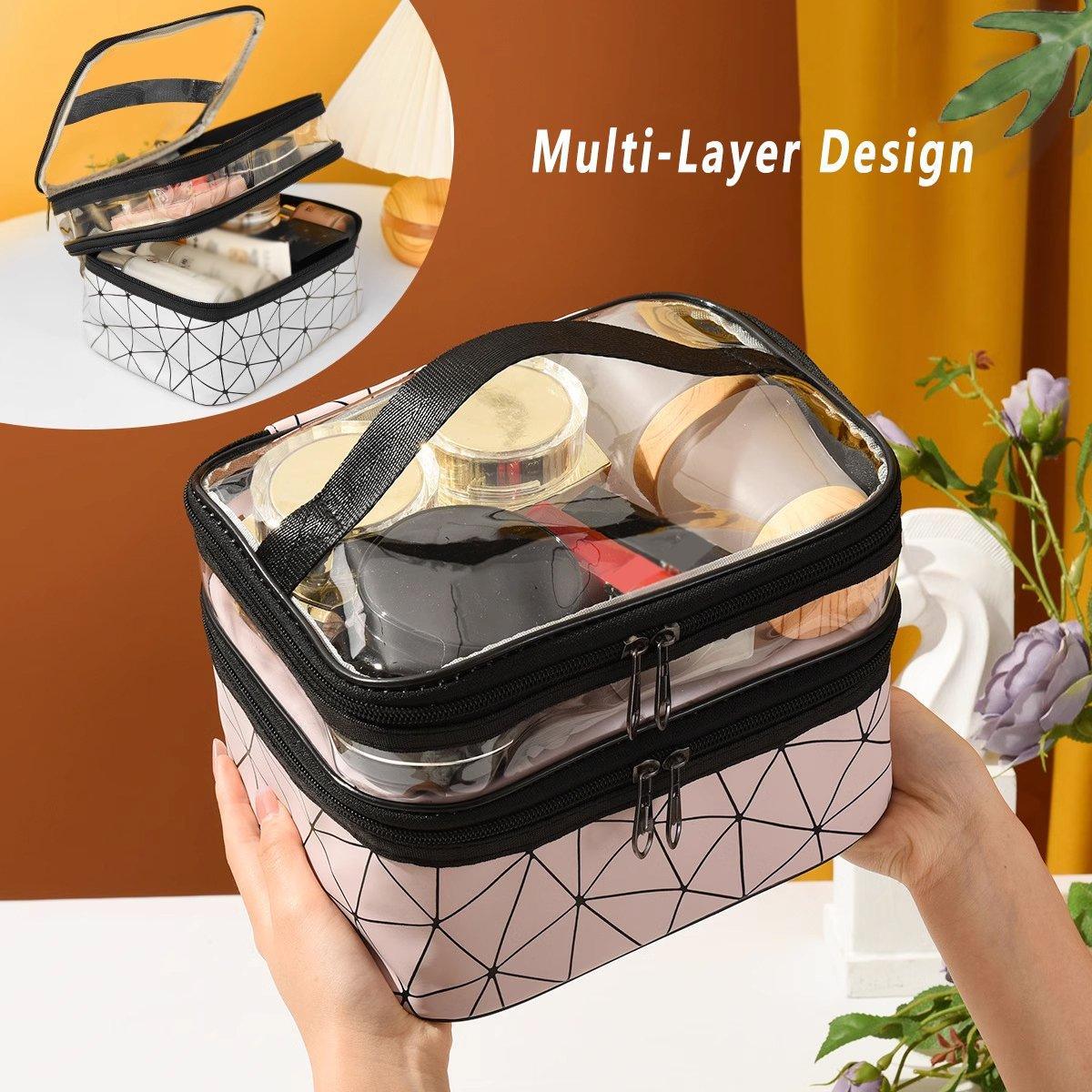 Portable Double-Layer Large Capacity Waterproof Cosmetic Bag Travel Toiletry Bag - Black