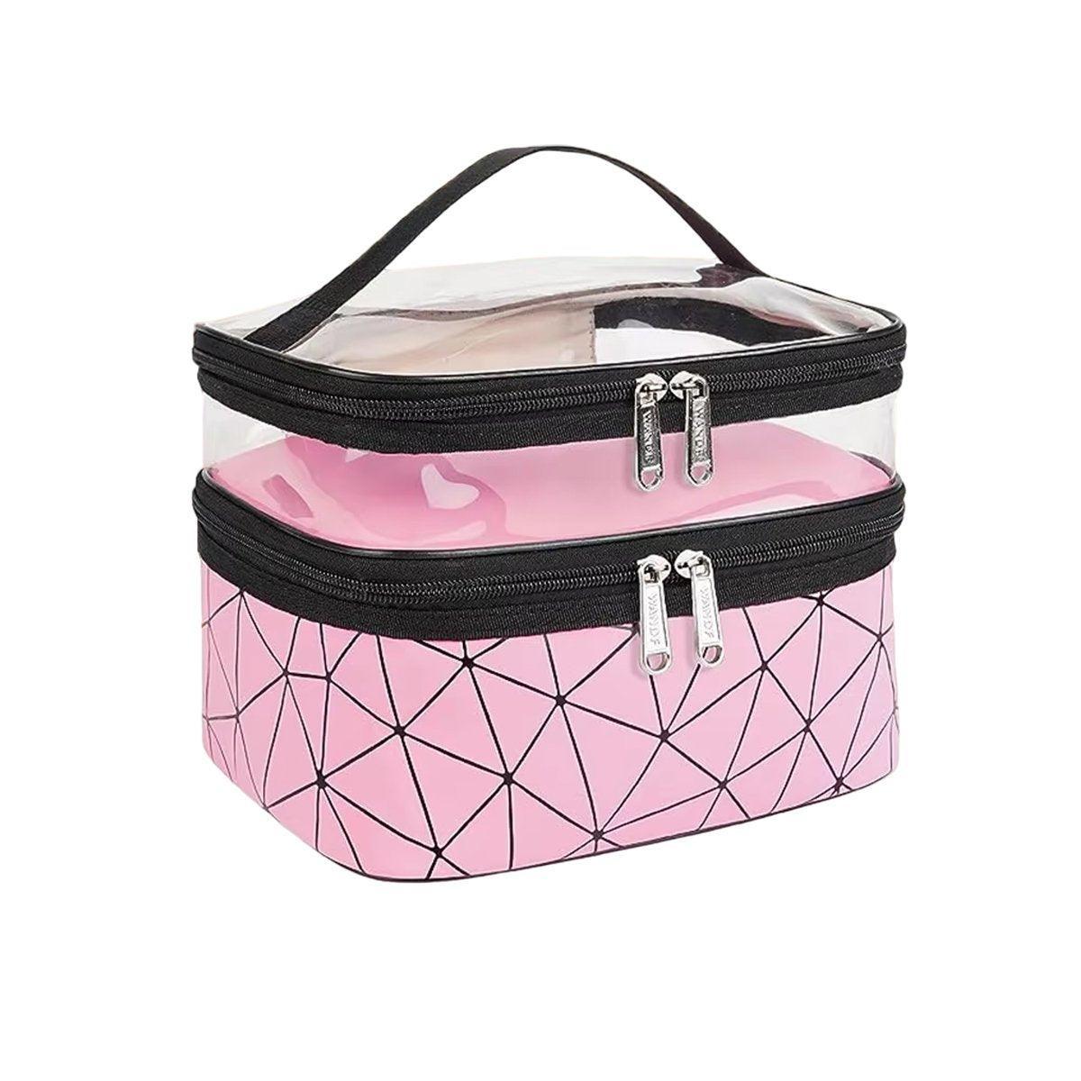 Portable Double-Layer Large Capacity Waterproof Cosmetic Bag Travel Toiletry Bag - Black