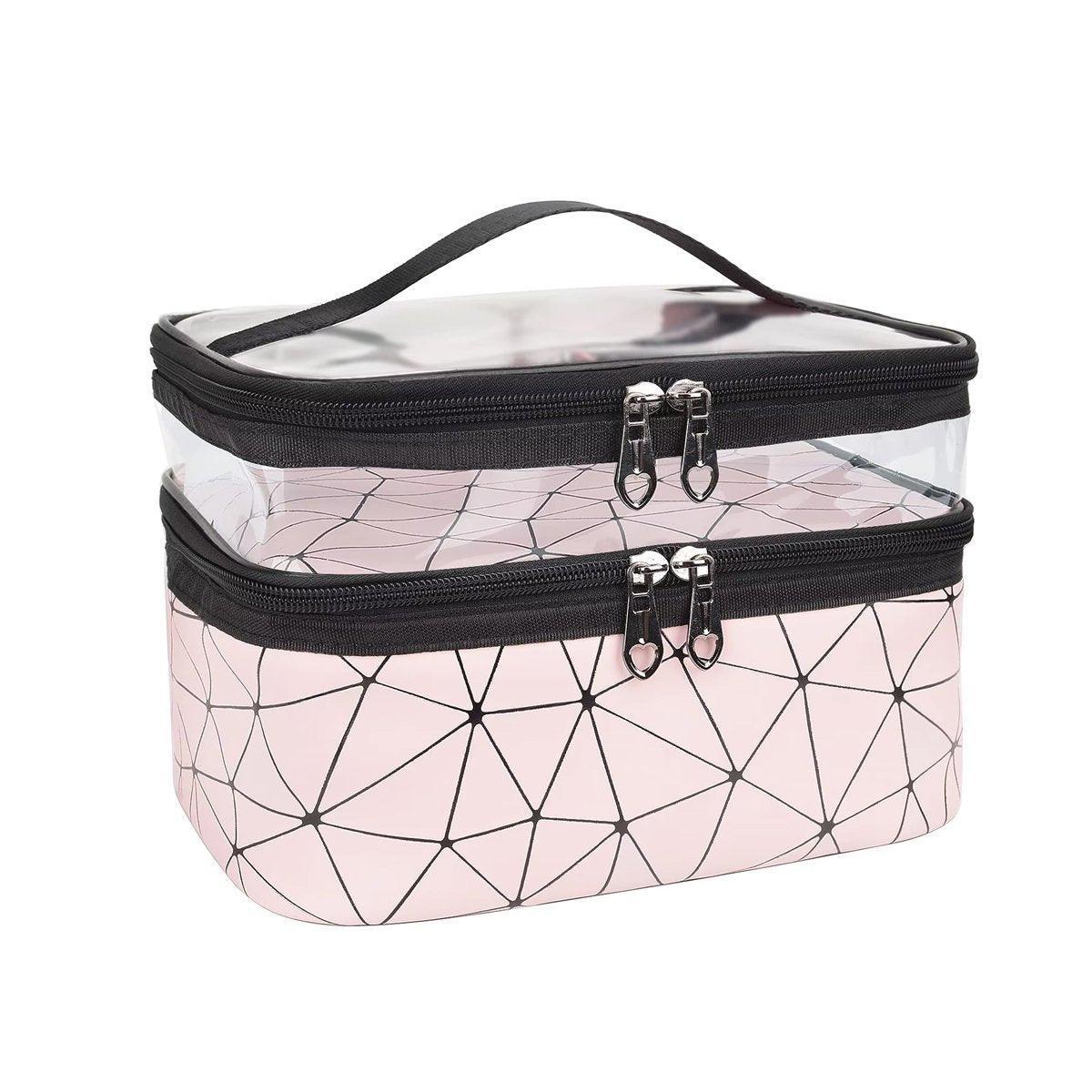 Portable Double-Layer Large Capacity Waterproof Cosmetic Bag Travel Toiletry Bag - Black