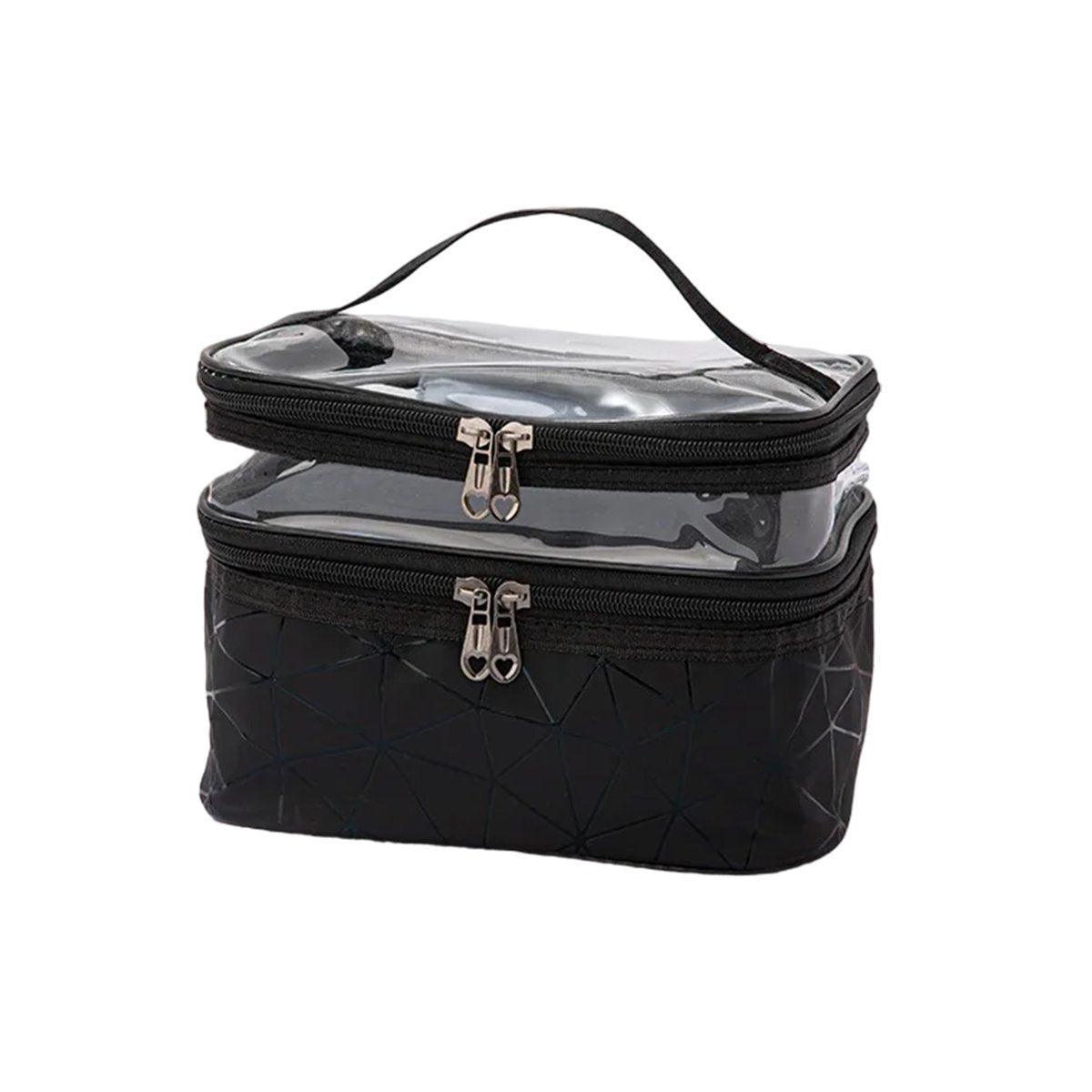 Portable Double-Layer Large Capacity Waterproof Cosmetic Bag Travel Toiletry Bag - Black