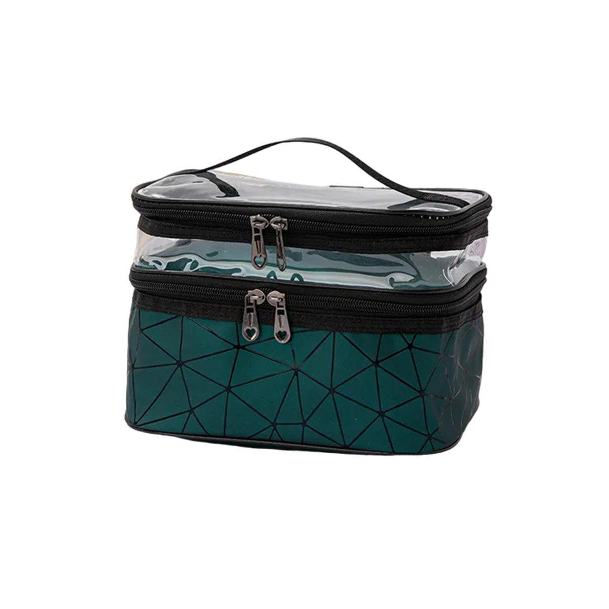Portable Double-Layer Large Capacity Waterproof Cosmetic Bag Travel Toiletry Bag - Black
