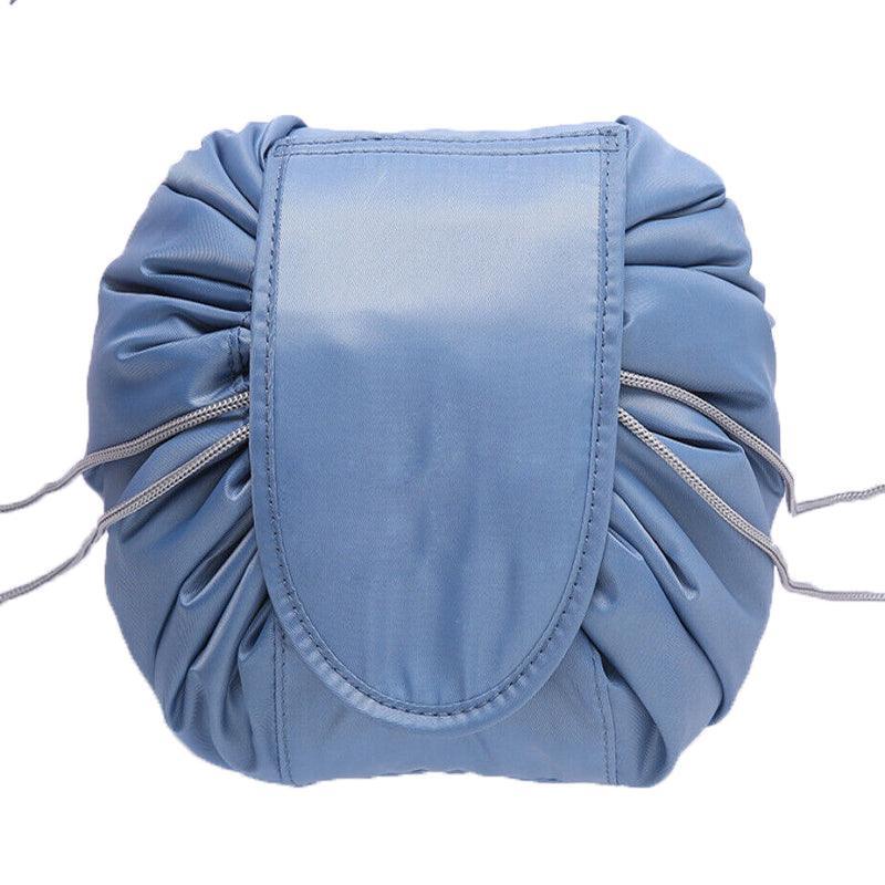 Portable Travel Makeup Bag Drawstring Cosmetic Pouch Lazy Storage Organiser Case - Black Flower