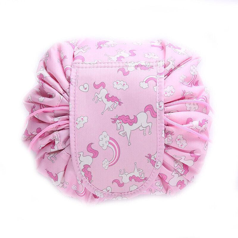Portable Travel Makeup Bag Drawstring Cosmetic Pouch Lazy Storage Organiser Case - White Flamingo