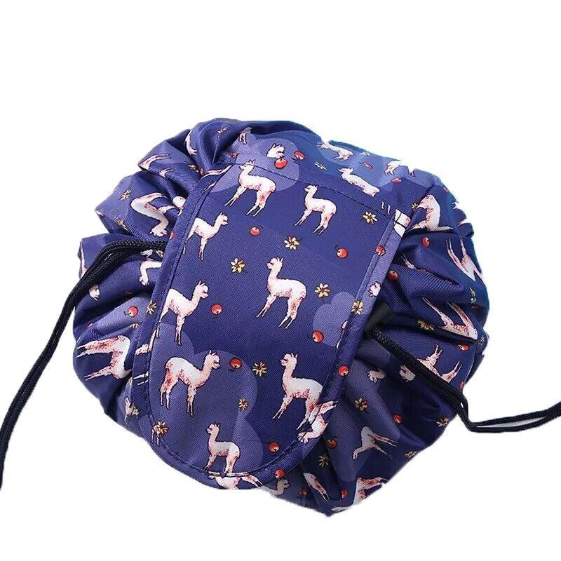 Portable Travel Makeup Bag Drawstring Cosmetic Pouch Lazy Storage Organiser Case - White Flamingo