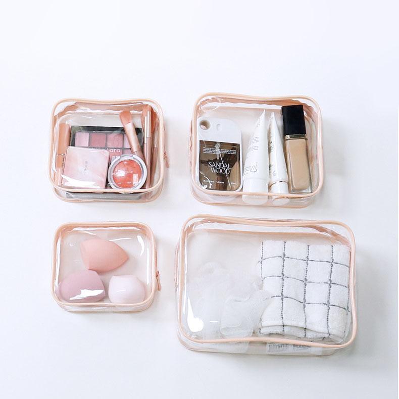 4pcs Durable PVC Cosmetic Bags Easy to Clean Multiple Sizes and Colours 9 Shades - 4pcs-Peach-Powder