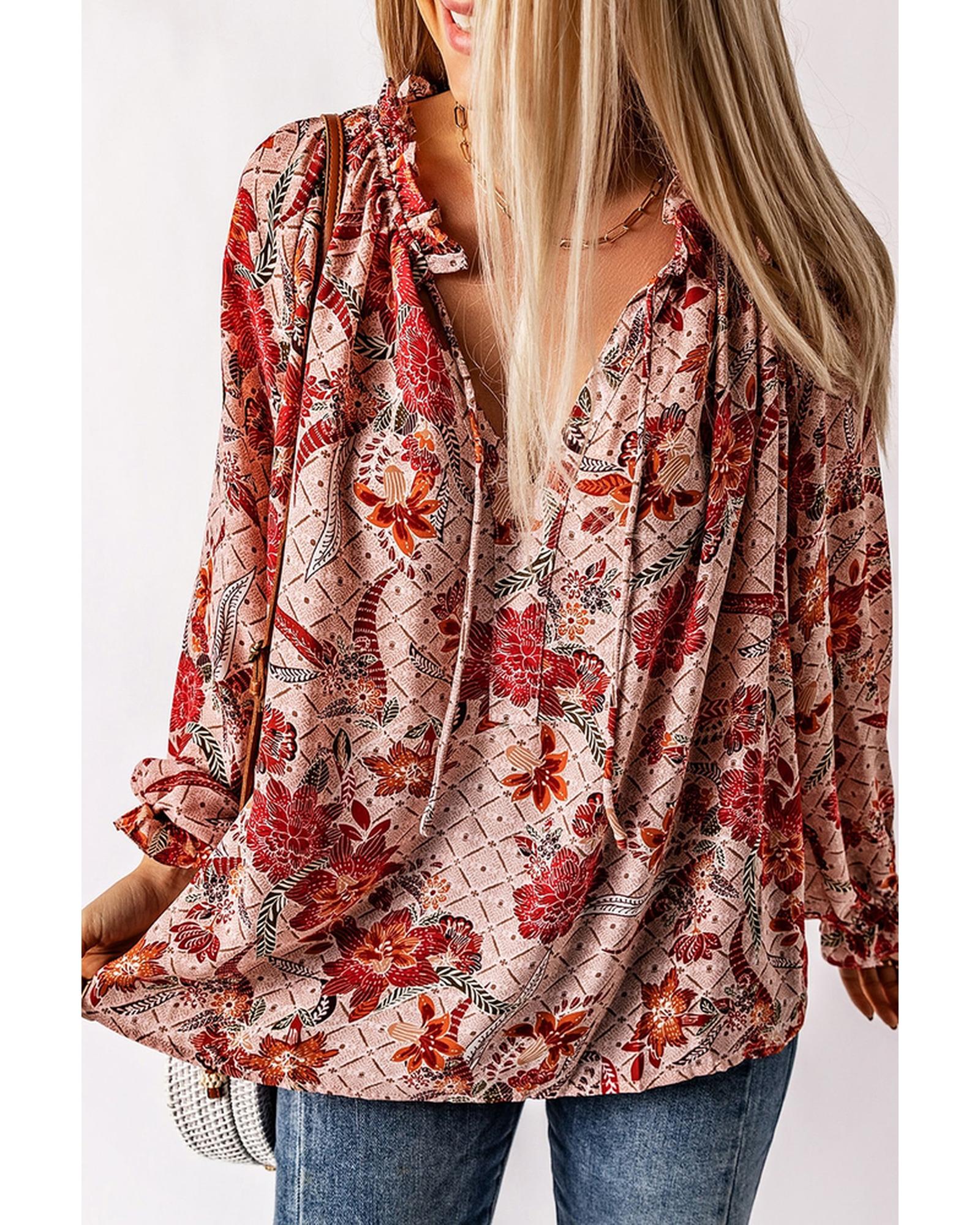 Azura Exchange Printed Split V Neck Blouse - M