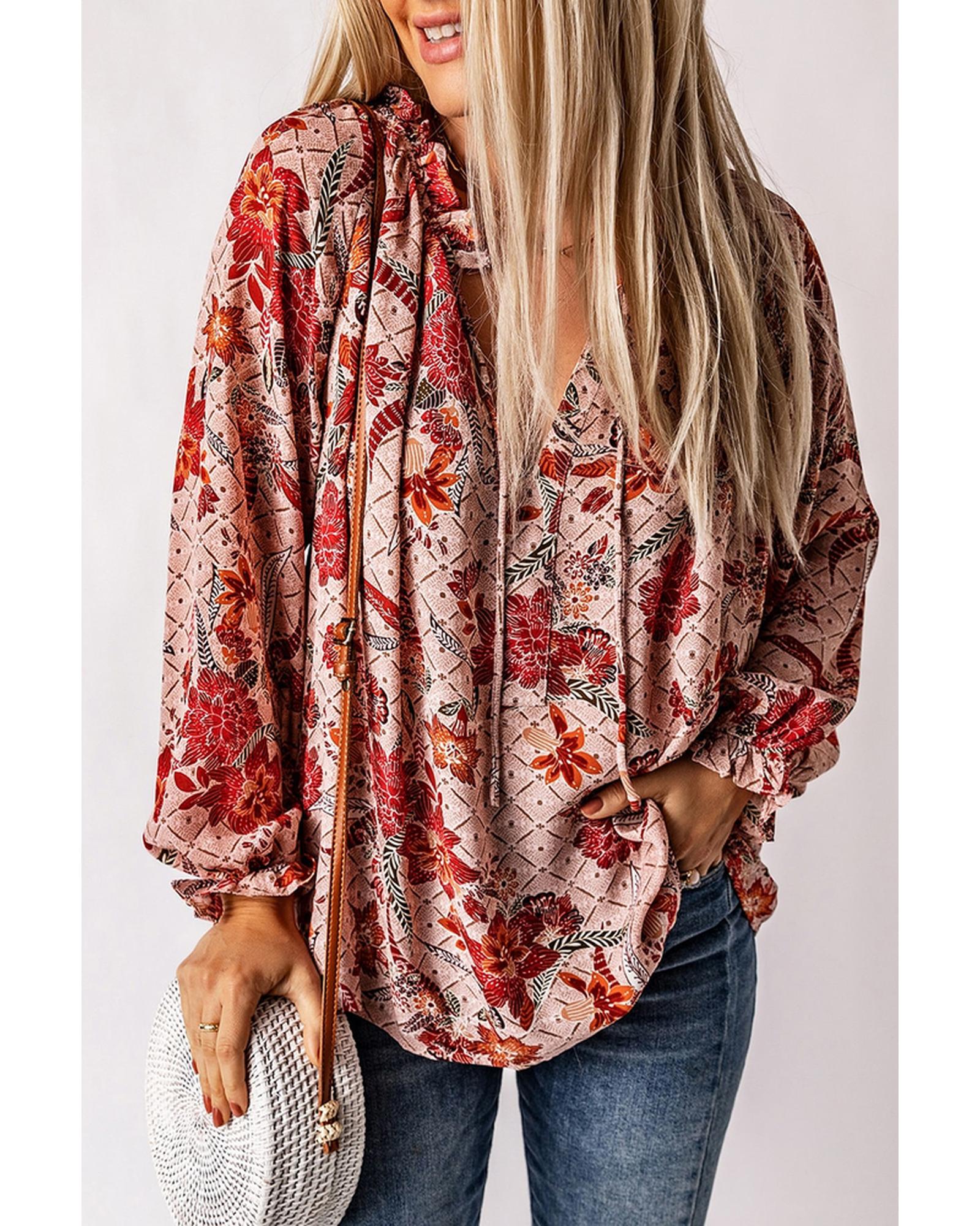 Azura Exchange Printed Split V Neck Blouse - XL