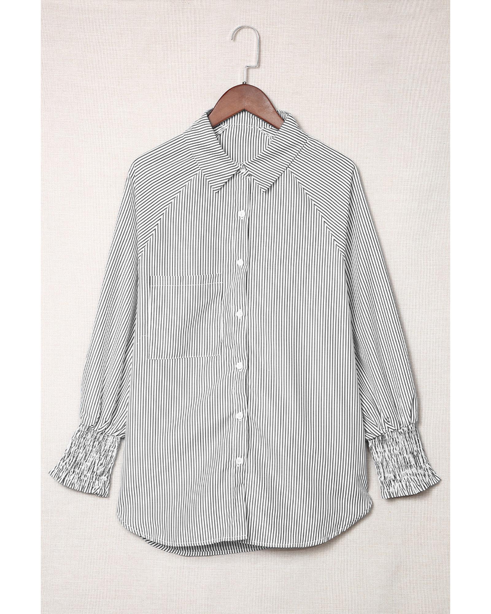 Azura Exchange Striped Boyfriend Shirt with Smocked Cuffs and Pocket - 2XL