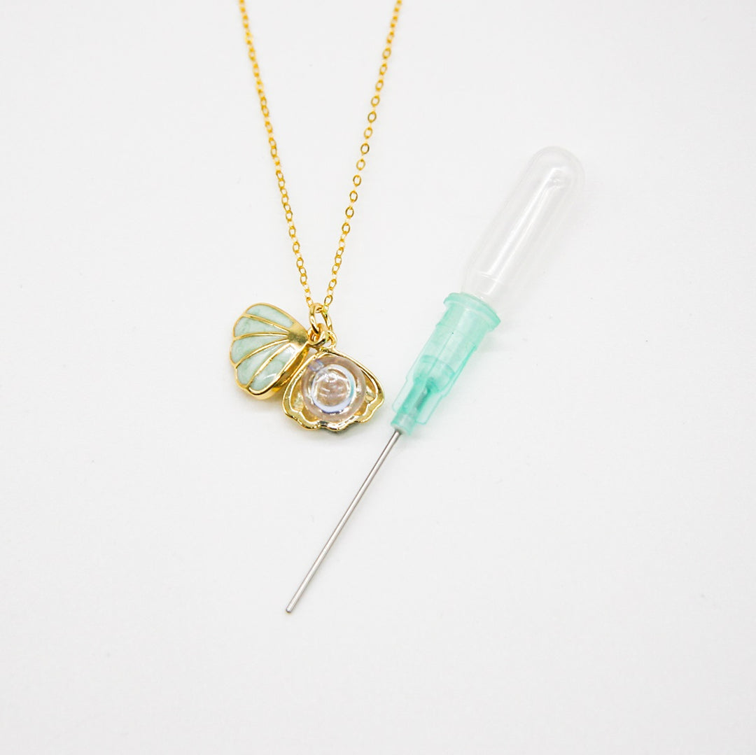 Gift Box - Aroma Necklace 925 Silver, Gold coated - Green Shell Dreamy Lavender (Light Purple) + Purify Oil Blend