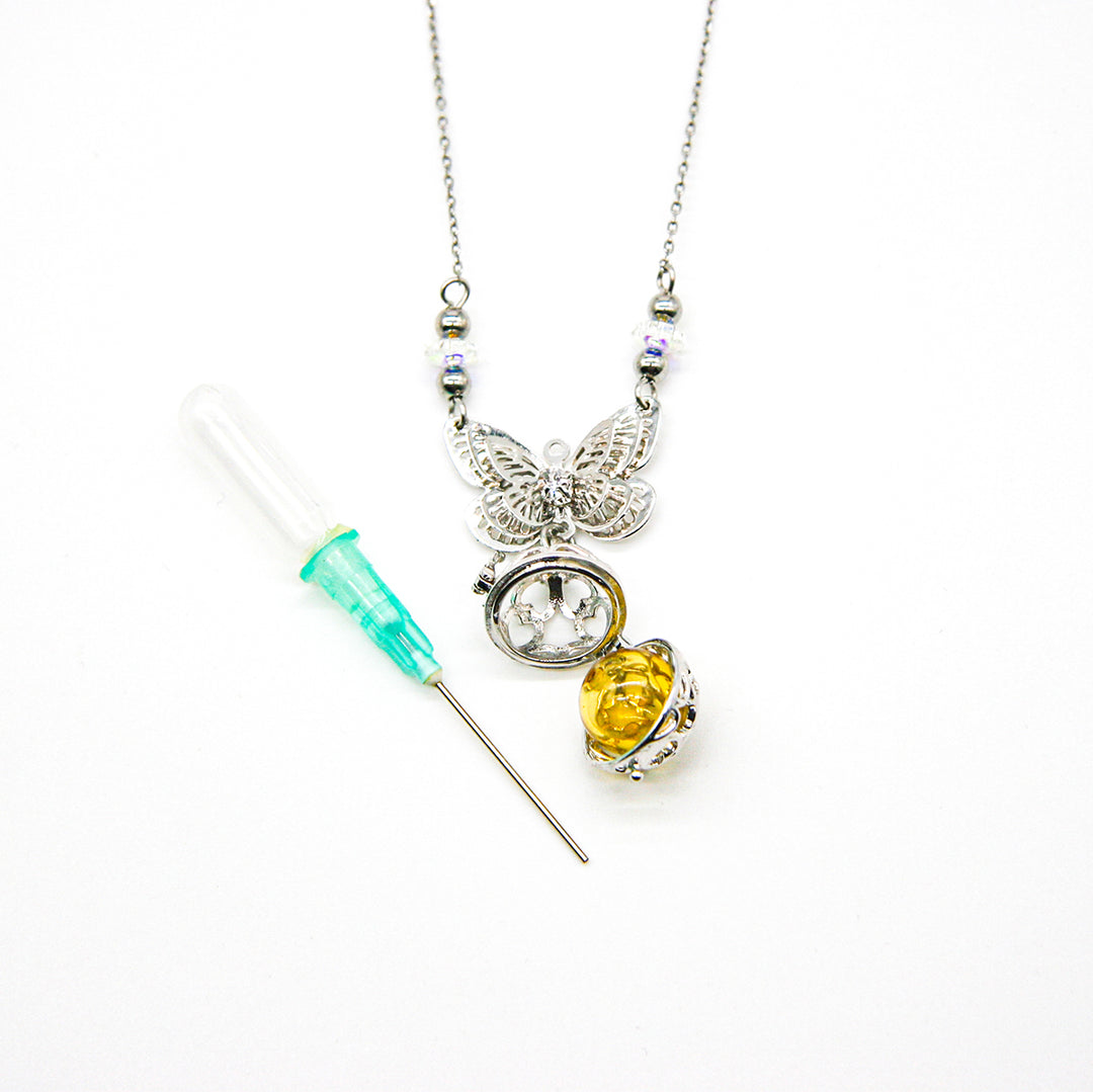 Gift Box - Butterfly White Gold Aroma Necklace + Purify Oil Blend