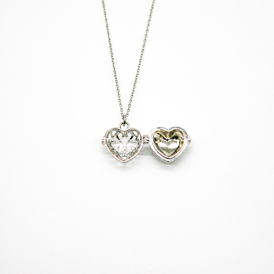 Gift Box - Love Heart White Gold Aroma Necklace + Purify Oil Blend