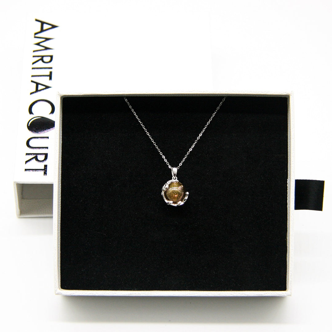 Gift Box - Aroma Necklace White Gold - Planet Plutonian Amethyst (Golden Purple) + Purify Oil Blend