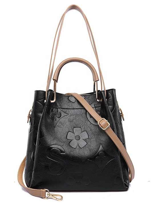 Brown Elegant Embossed PU Leather Tote Bag for Women - Large Capacity Handbag with Inner Pouch