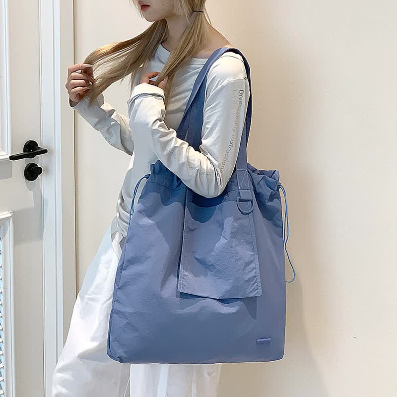 Haze Blue Large Capacity Tote Bag - Lightweight Single Shoulder Bag for Commute, Casual Outings, and Shopping