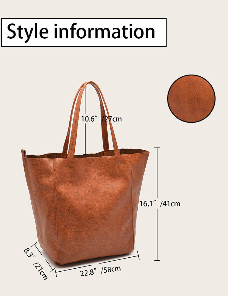 Brown Classic Large PU Leather Tote Bag with Inner Pouch - Elegant and Functional