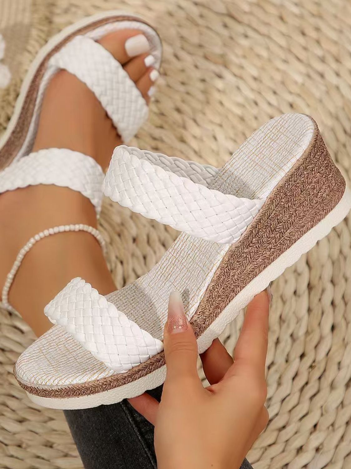 Peep Toe Woven Wedge Sandals