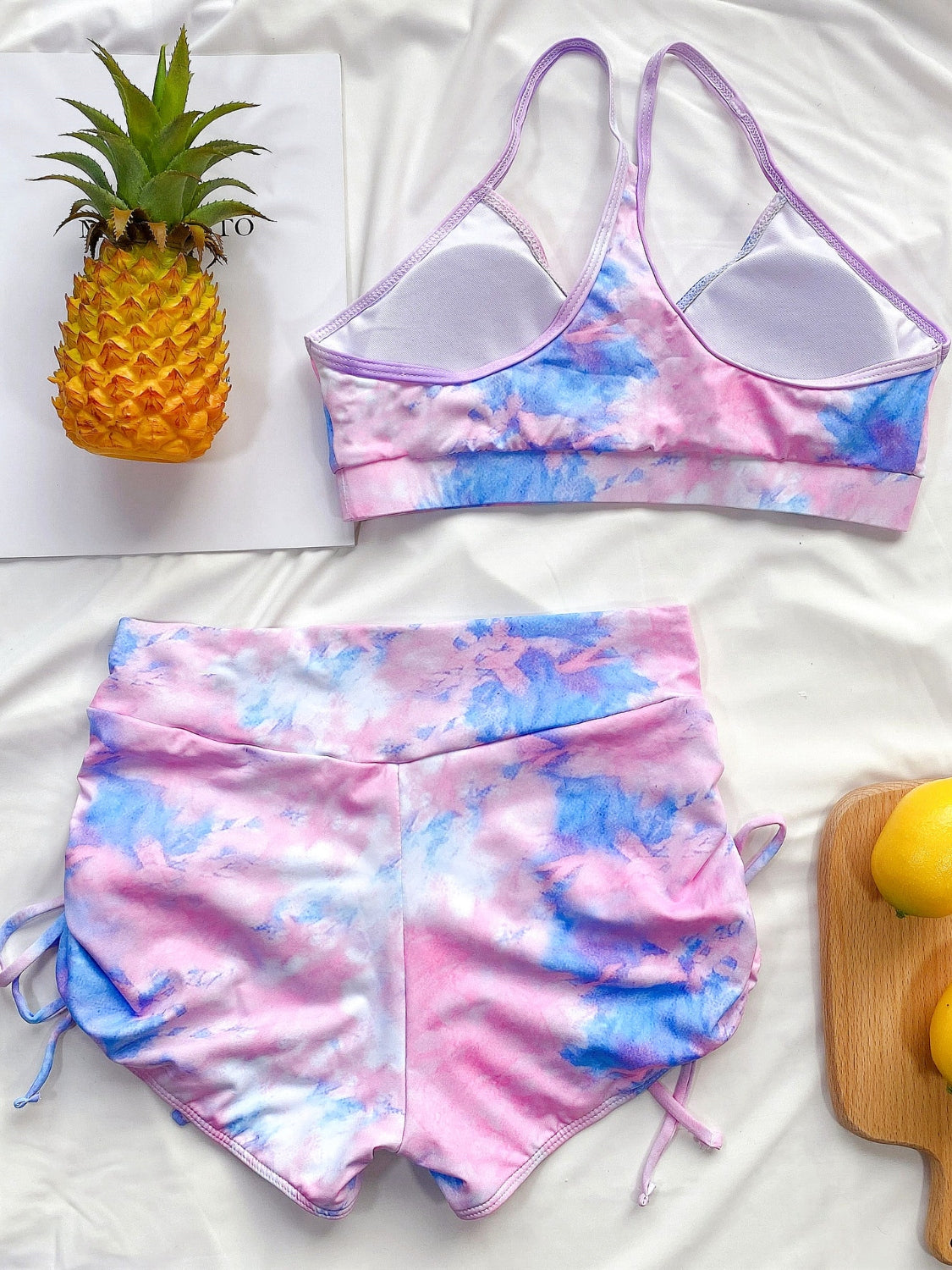 Tie-Dye Spaghetti Strap Top and Drawstring Shorts Swim Set